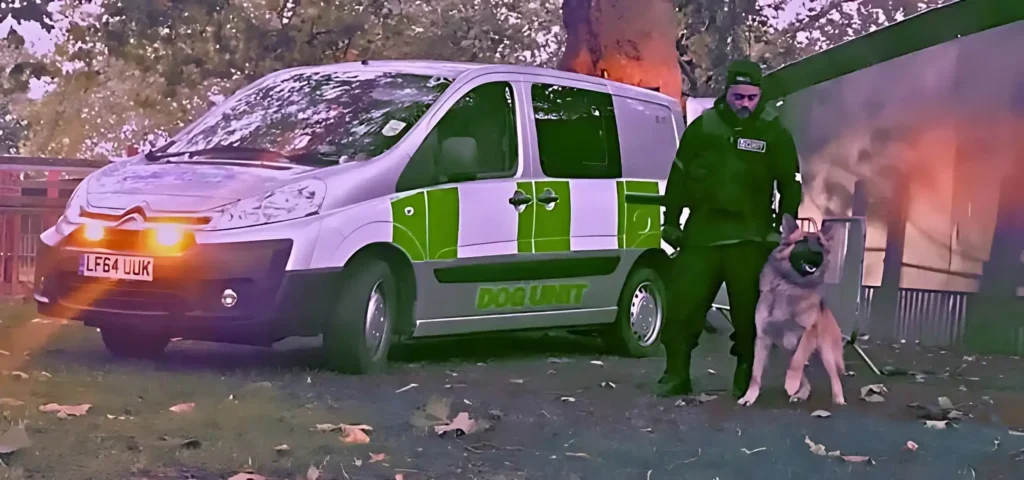 Hunter Group Security Car seucirty person with dog